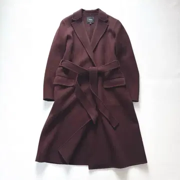 컨디션 최상 띠어리 최근 모델 벨티드 롱 리버 코트 캐시미어 레드