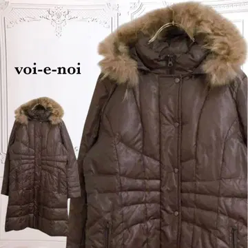 [보아에노아] 롱 코트 [M] 브라운 페더 혼방 퍼 후드 부착