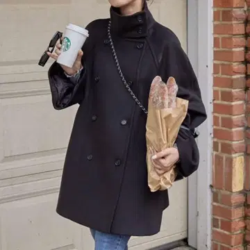 [ 새상품급 ] CANIE 라인 슬리브 더블 미들 코트 스탠드 카라 더블