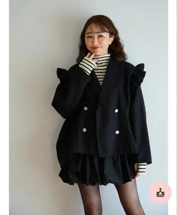 Myu 호박 자켓 프릴 장식 피 코트 아우터 블랙