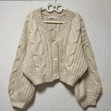 WEGO 케이블 니트 크롭 가디건 베이지