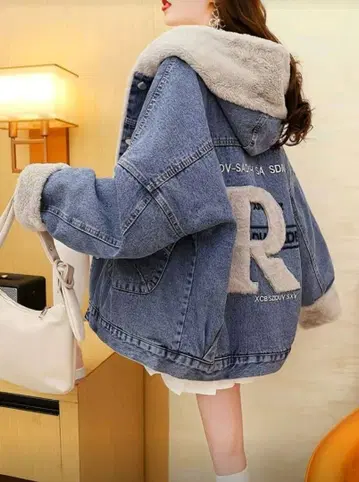 새상품 오버 사이즈 데님 후드 자켓 R 자수