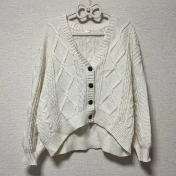 honeys 화이트 케이블 니트 가디건
