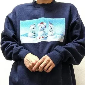 미키 프렌즈 눈사람 맨투맨 트레이닝복 네이비 올드 구제 의류