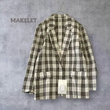 메이크렛 린넨 혼방 택 포함 체크 테일러드 자켓 일본제