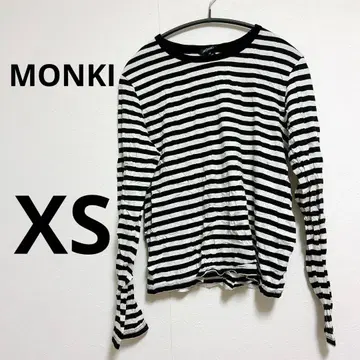 [ XS ] MONKI 블랙/화이트 스트라이프 긴팔 T셔츠 롱티