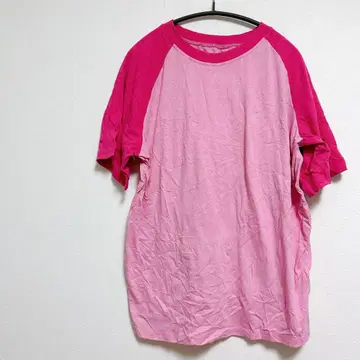 핑크 래글런 슬리브 반팔 T셔츠