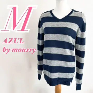 AZUL by moussy 보더 니트 스웨터 M 그레이 네이비