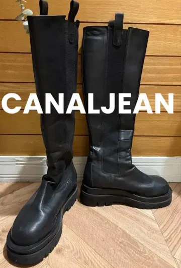 CANALJEAN DAMDA 블랙 통굽 사이드 고어 롱 부츠