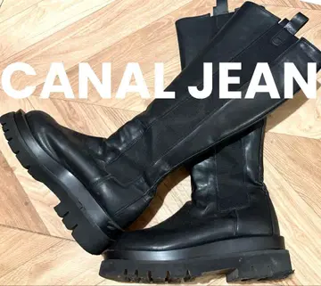 CANALJEAN DAMDA 블랙 통굽 사이드 고어 롱 부츠