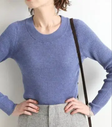IENA 3x3 리브 U넥 풀오버 블루