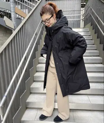 Spick and Span 발수 후데트 다운 코트 36 블랙