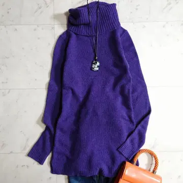 새상품급 띠어리 캐시미어 100 터틀넥 니트 튜닉 퍼플