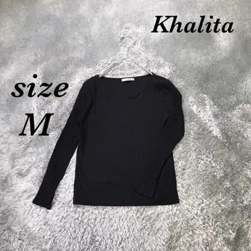 칼리타 (M) 긴팔 리브 티셔츠 V넥 면 혼방 얇은 소재 이너