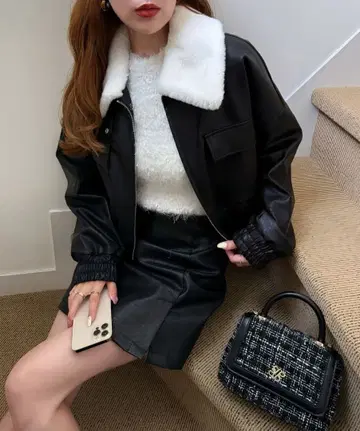 ROYAL PARTY 페이크 빈티지 가죽 2way 숏 자켓