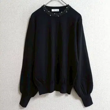 s0769 [인덱스] 비쥬 장식 크루넥 니트 스웨터 울 5%