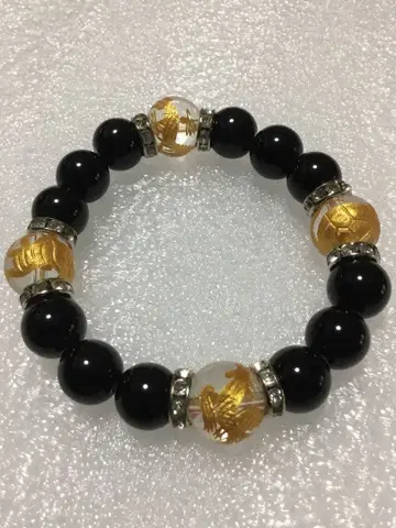 블랙과 금 파워스톤 팔찌 (12mm)