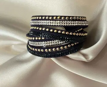 네이비 랩 팔찌 크리스탈 장식