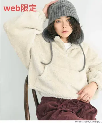 코카 WEB 한정판 보아 하프 지퍼 블루종 루즈핏 숏 기장 베이지 L