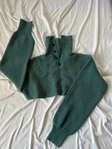 그린 버튼 하이넥 스웨터