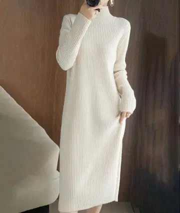 하이넥 리브 니트 원피스