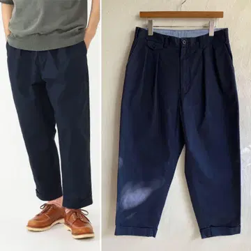 새상품급 BEAMS PLUS 2 플리츠 치노 치노 팬츠 네이비 M