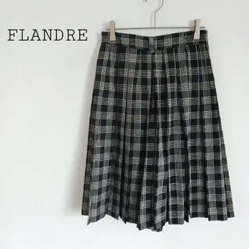 플랑드르 린넨 혼방 체크 무늬 플리츠 가우초 팬츠 스카초 큐롯