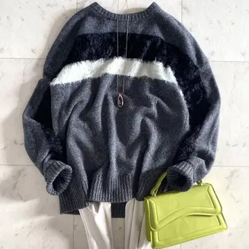 새상품급 모라비토 더블 퍼 포함 믹스 디자인 니트 울 실크 38