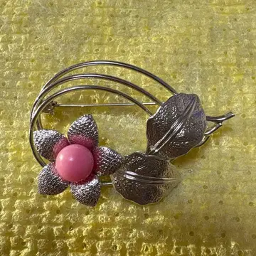 [ 새상품급 ] 브로치 핑크 꽃 실버 리프