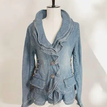 페이드 데님 자켓 가죽 레이스업 프릴 스콧 클럽