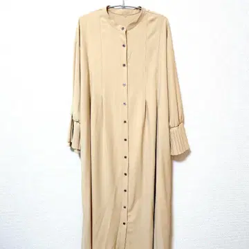 쿨 레어 베이지 플리츠 긴팔 셔츠 원피스