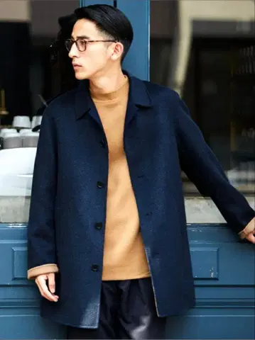 새상품급 그린 라벨 릴랙싱 KC W-FACE 스텐카라 코트 네이비