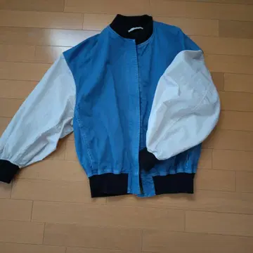 데님 봄버 자켓 블루 화이트