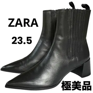 [ 컨디션 최상 ] ZARA 자라 사이드 고어 부츠 스틸레토 가죽 블랙