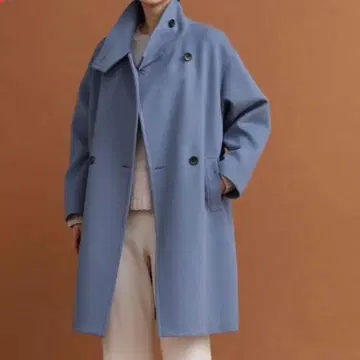 IT'S international 블루 그레이 스탠드 카라 울 코트