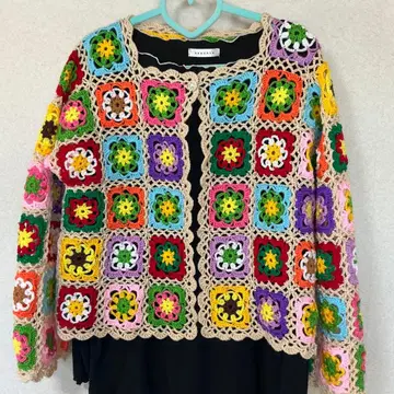 꽃 모티브 볼레로 베이지 L 손뜨개질 모티브 뜨기