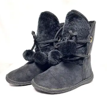 폼폼 장식 숏부츠 보아 퍼 스웨이드 블랙 22cm