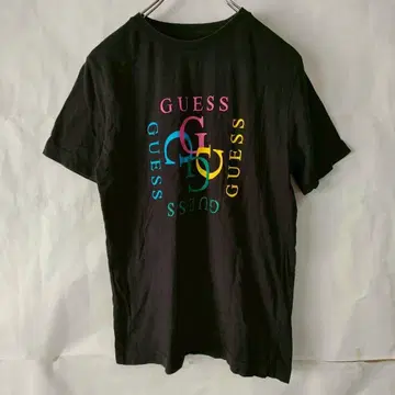 GUESS 게스 반팔 T셔츠 로고 T셔츠 면 소재 블랙 S