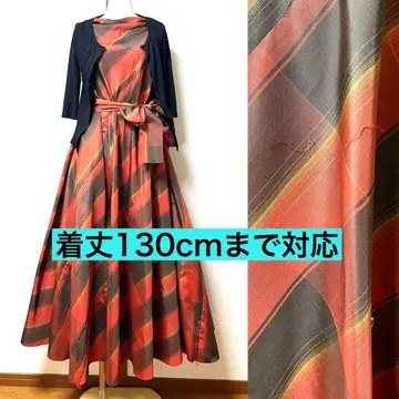 오시마 명주 체크 플레어 원피스 기모노 리메이크