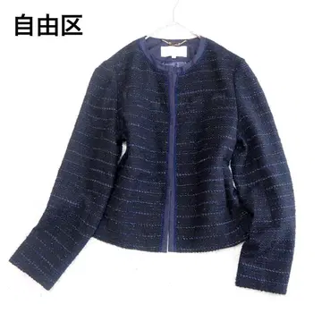 새상품급 자유구 트위드 노카라 자켓 라메 세레모니