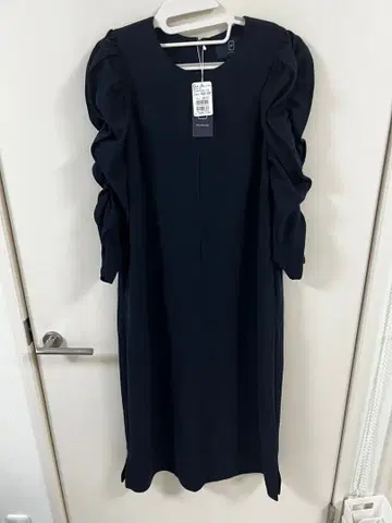 네이비 프릴 슬리브 롱 드레스 9호