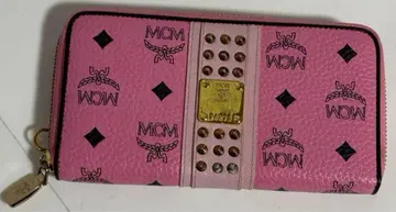 [ 새상품급 ] MCM 장지갑 라운드 지퍼 스터드 가죽 핑크