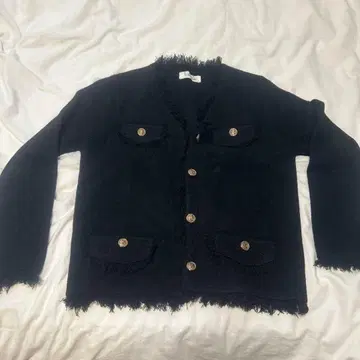 프린지 노카라 자켓 블랙