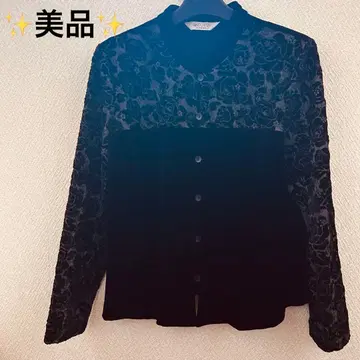 벨로아 블라우스 블랙 플라워 무늬 긴팔 셔츠 시어 소재 파티