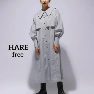 HARE BIG 컬러 스티치 원피스 셔츠 세일러 무지 코튼