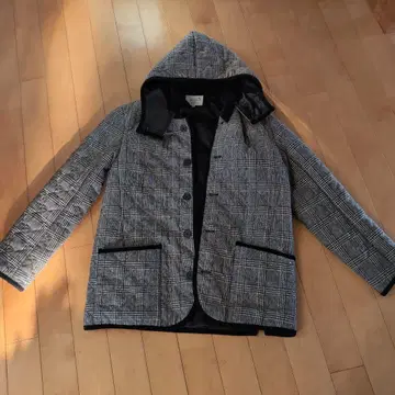 아놀드 파머 체크 무늬 퀼팅 자켓 후드 부착