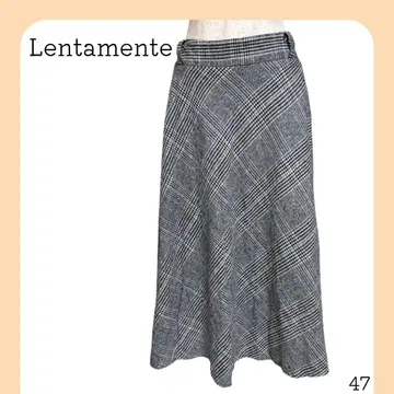 새상품급 렌타멘테 롱 스커트 체크 무늬 그레이