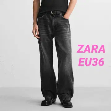 ZARA 자라 심 디테일 배기 데님 팬츠 EU36 블랙