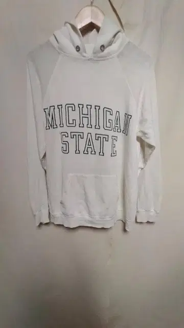 빈티지 80년대 챔피온 MICHIGAN 프린트 후드 맨투맨 화이트 L