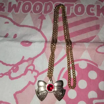 히메짱의 리본 헤이세이 레트로 리본 펜던트 빨간색 스톤 팬시 레어